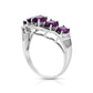 Oval Amethyst and Natural Diamond Accent Five Stone Chevron Ring in Solid 14K White Gold