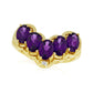 Oval Amethyst and Natural Diamond Accent Five Stone Chevron Ring in Solid 14K Gold