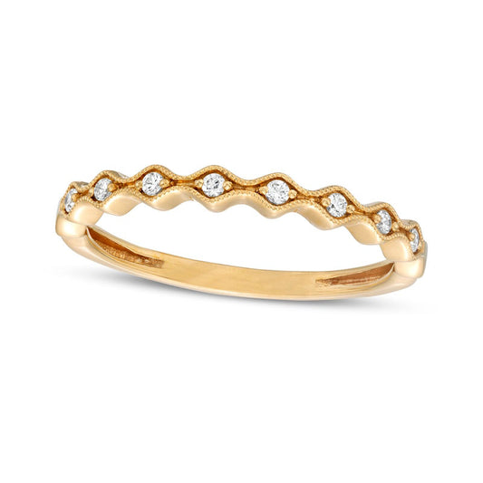 0.07 CT. T.W. Natural Diamond Wave Stackable Band in Solid 10K Yellow Gold
