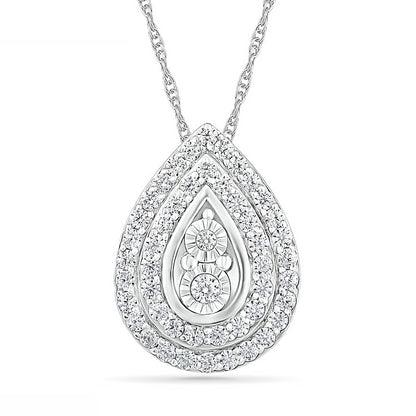 0.63 CT. T.W. Natural Diamond Double Row Teardrop Frame Pendant in 10K White Gold