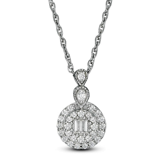 0.2 CT. T.W. Baguette Composite Natural Diamond Frame Antique Vintage-Style Pendant in 10K White Gold