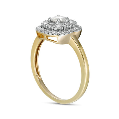 0.63 CT. T.W. Natural Diamond Double Cushion-Shaped Frame Engagement Ring in Solid 10K Yellow Gold