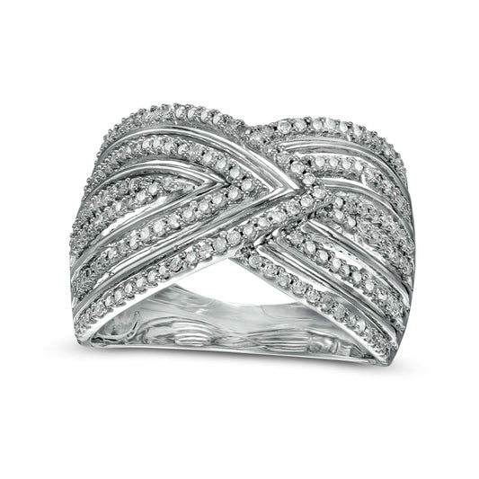 0.50 CT. T.W. Natural Diamond Chevron Pattern Multi-Row Crossover Ring in Solid 10K White Gold