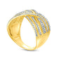 0.50 CT. T.W. Natural Diamond Chevron Pattern Multi-Row Crossover Ring in Solid 10K Yellow Gold