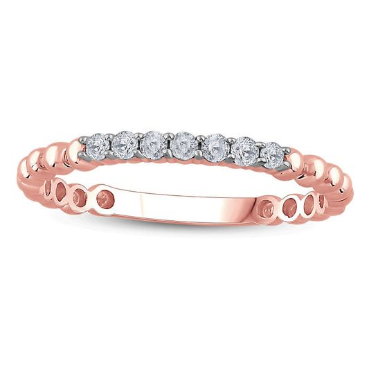 0.13 CT. T.W. Natural Diamond Beaded Shank Stackable Band in Solid 10K Rose Gold