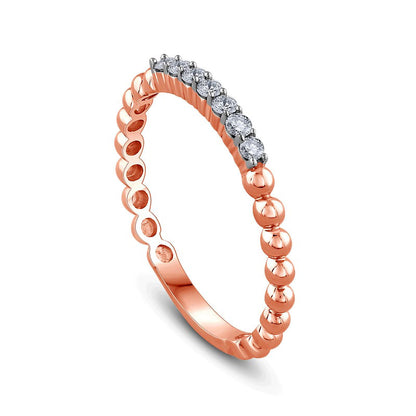 0.13 CT. T.W. Natural Diamond Beaded Shank Stackable Band in Solid 10K Rose Gold