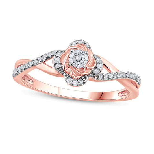 0.20 CT. T.W. Natural Diamond Clover Frame Crossover Promise Ring in Solid 10K Rose Gold