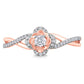 0.20 CT. T.W. Natural Diamond Clover Frame Crossover Promise Ring in Solid 10K Rose Gold