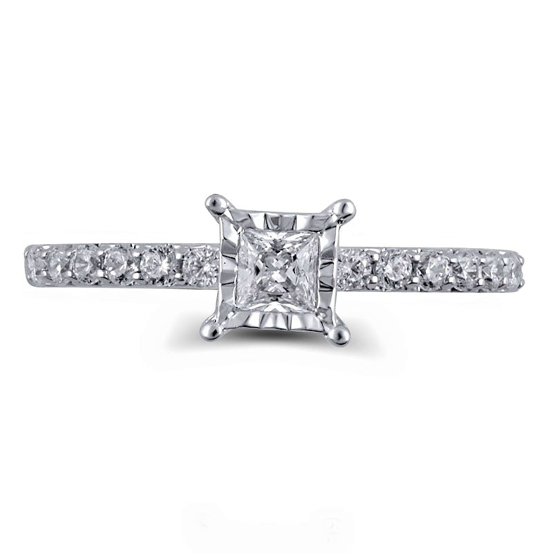 0.50 CT. T.W. Princess-Cut Natural Diamond Engagement Ring in Solid 10K White Gold