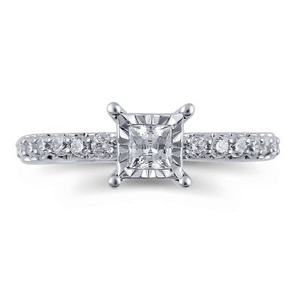 0.63 CT. T.W. Princess-Cut Natural Diamond Engagement Ring in Solid 10K White Gold