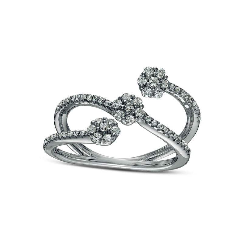 0.50 CT. T.W. Composite Natural Diamond Flower Triple Row Open Ring in Solid 10K White Gold