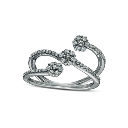 0.50 CT. T.W. Composite Natural Diamond Flower Triple Row Open Ring in Solid 10K White Gold