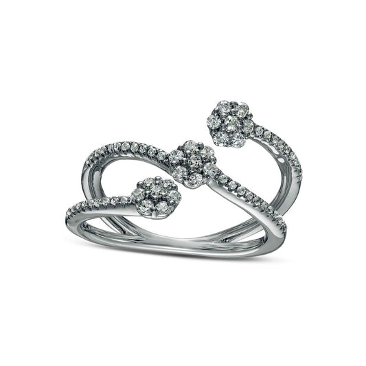 0.50 CT. T.W. Composite Natural Diamond Flower Triple Row Open Ring in Solid 10K White Gold