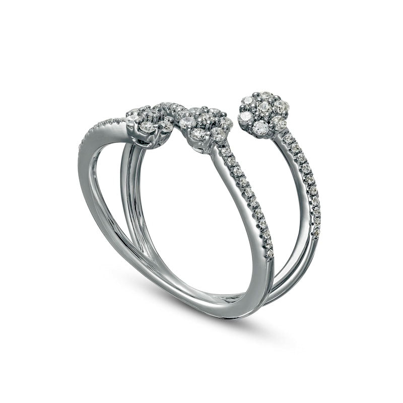 0.50 CT. T.W. Composite Natural Diamond Flower Triple Row Open Ring in Solid 10K White Gold