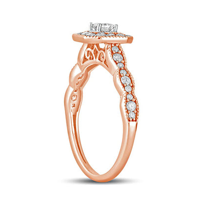 0.50 CT. T.W. Princess-Cut Natural Diamond Octagonal Frame Antique Vintage-Style Engagement Ring in Solid 10K Rose Gold