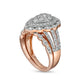 1.63 CT. T.W. Composite Pear-Shaped Natural Diamond Double Frame Scallop Edge Bridal Engagement Ring Set in Solid 10K Rose Gold
