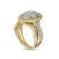 1.38 CT. T.W. Composite Pear-Shaped Natural Diamond Frame Scallop Edge Bridal Engagement Ring Set in Solid 10K Yellow Gold