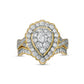 1.38 CT. T.W. Composite Pear-Shaped Natural Diamond Frame Scallop Edge Bridal Engagement Ring Set in Solid 10K Yellow Gold
