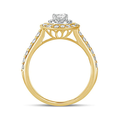 1.0 CT. T.W. Oval Natural Diamond Double Frame Antique Vintage-Style Engagement Ring in Solid 14K Gold