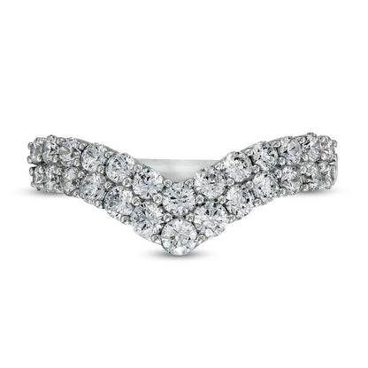 1.0 CT. T.W. Natural Diamond Double Chevron Anniversary Band in Solid 14K White Gold