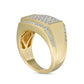 Men's 1.25 CT. T.W. Natural Diamond Triple Row Rectangle-Top Border Ring in Solid 10K Yellow Gold
