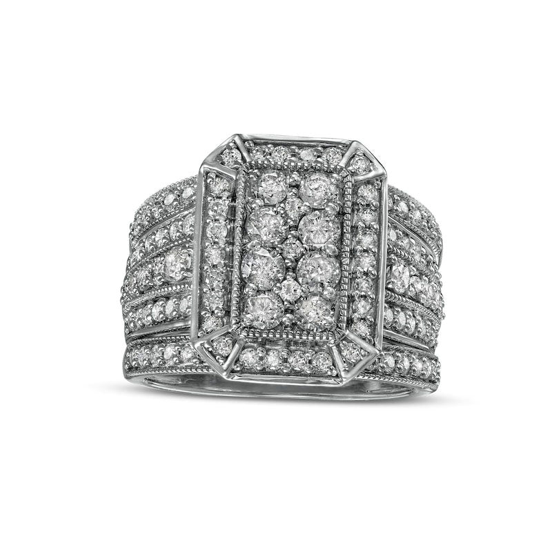 1.75 CT. T.W. Composite Natural Diamond Octagonal Frame Antique Vintage-Style Three Piece Bridal Engagement Ring Set in Solid 10K White Gold