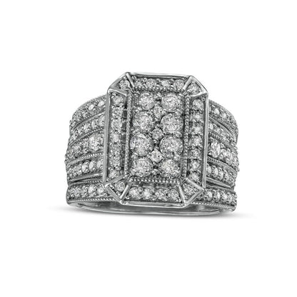 1.75 CT. T.W. Composite Natural Diamond Octagonal Frame Antique Vintage-Style Three Piece Bridal Engagement Ring Set in Solid 10K White Gold