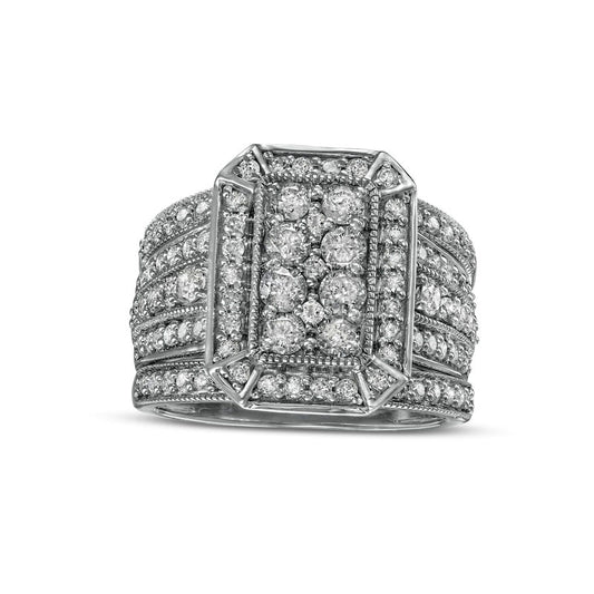 1.75 CT. T.W. Composite Natural Diamond Octagonal Frame Antique Vintage-Style Three Piece Bridal Engagement Ring Set in Solid 10K White Gold