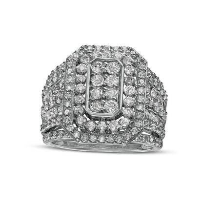 2.20 CT. T.W. Composite Natural Diamond Double Octagonal Frame Multi-Row Three Piece Bridal Engagement Ring Set in Solid 10K White Gold