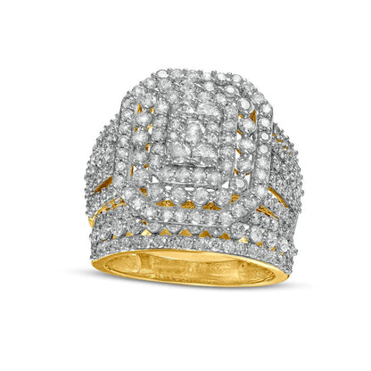 2.20 CT. T.W. Composite Natural Diamond Triple Octagonal Frame Multi-Row Bridal Engagement Ring Set in Solid 10K Yellow Gold