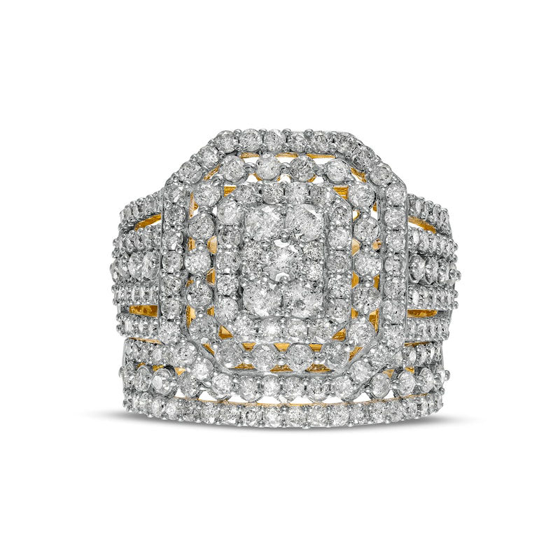 2.20 CT. T.W. Composite Natural Diamond Triple Octagonal Frame Multi-Row Bridal Engagement Ring Set in Solid 10K Yellow Gold
