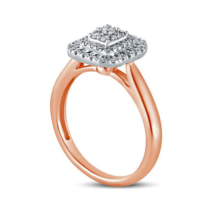 0.33 CT. T.W. Composite Natural Diamond Double Octagonal Frame Engagement Ring in Solid 14K Rose Gold