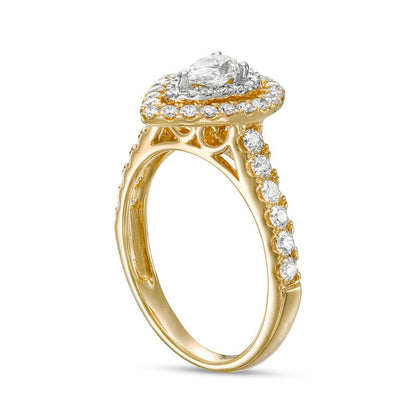 1.0 CT. T.W. Pear-Shaped Natural Diamond Double Frame Engagement Ring in Solid 14K Gold