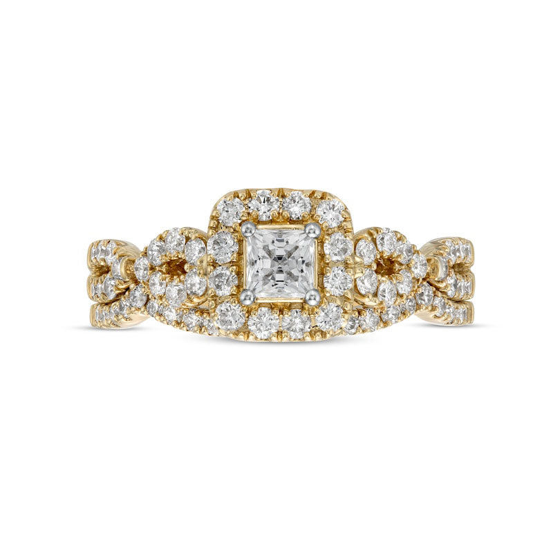 1.0 CT. T.W. Princess-Cut Natural Diamond Frame Twist Shank Bridal Engagement Ring Set in Solid 14K Gold