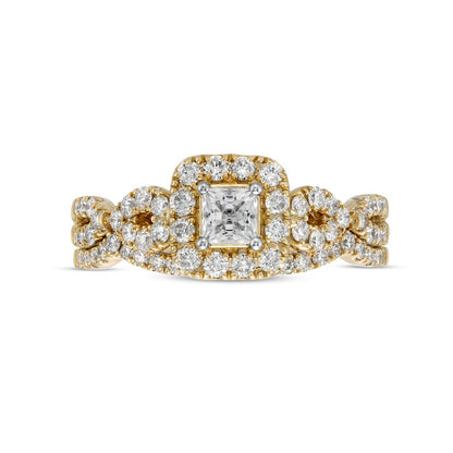 1.0 CT. T.W. Princess-Cut Natural Diamond Frame Twist Shank Bridal Engagement Ring Set in Solid 14K Gold