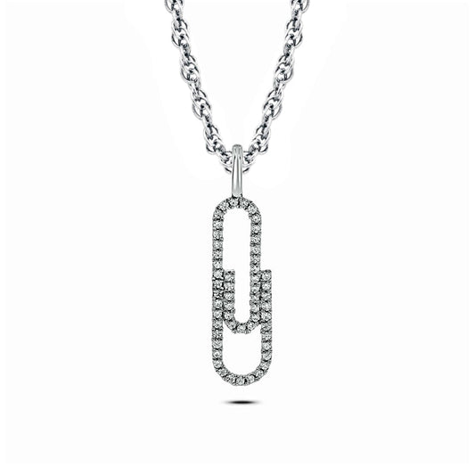 0.2 CT. T.W. Natural Diamond Paperclip Pendant in 10K White Gold