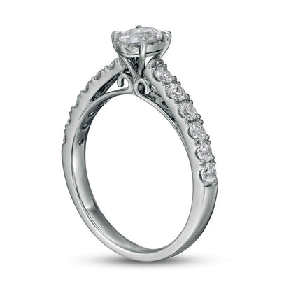 1.0 CT. T.W. Oval Natural Diamond Engagement Ring in Solid 14K White Gold (I/I2)