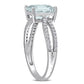 Emerald-Cut Aquamarine and 0.20 CT. T.W. Natural Diamond Tapered Split Shank Ring in Solid 14K White Gold