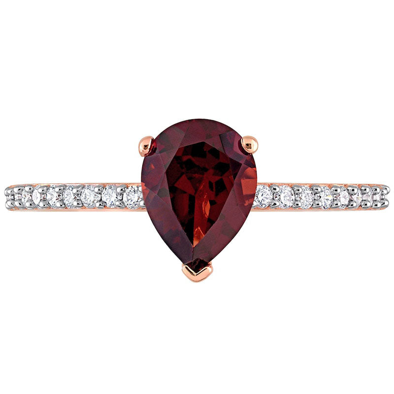 Pear-Shaped Garnet and 0.13 CT. T.W. Natural Diamond Ring in Solid 14K Rose Gold