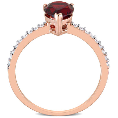 Pear-Shaped Garnet and 0.13 CT. T.W. Natural Diamond Ring in Solid 14K Rose Gold