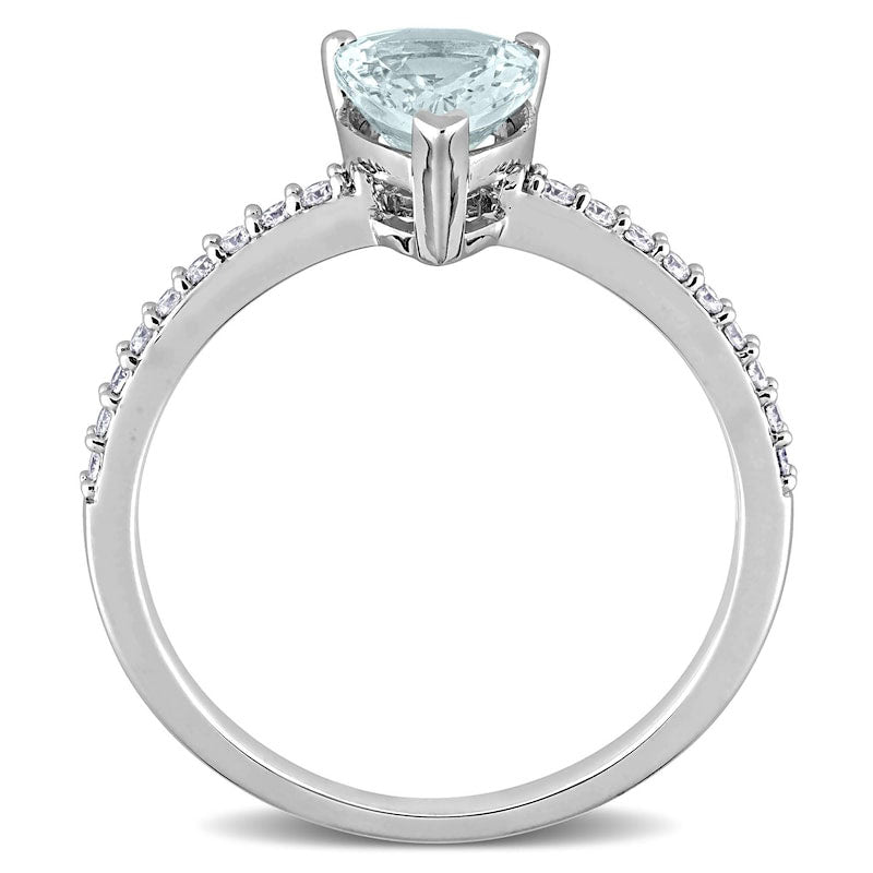 Pear-Shaped Aquamarine and 0.13 CT. T.W. Natural Diamond Ring in Solid 14K White Gold