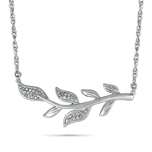 0.05 CT. T.W. Natural Diamond Seven Leaf Branch Necklace in Sterling Silver