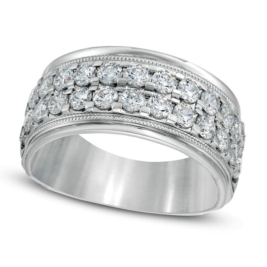 Men's 2.0 CT. T.W. Natural Diamond Raised Double Row Anniversary Band in Solid 10K White Gold