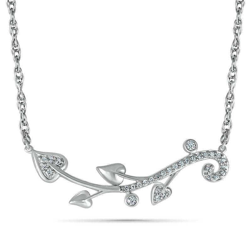 0.13 CT. T.W. Natural Diamond Swirl Tree Branch Necklace in Sterling Silver