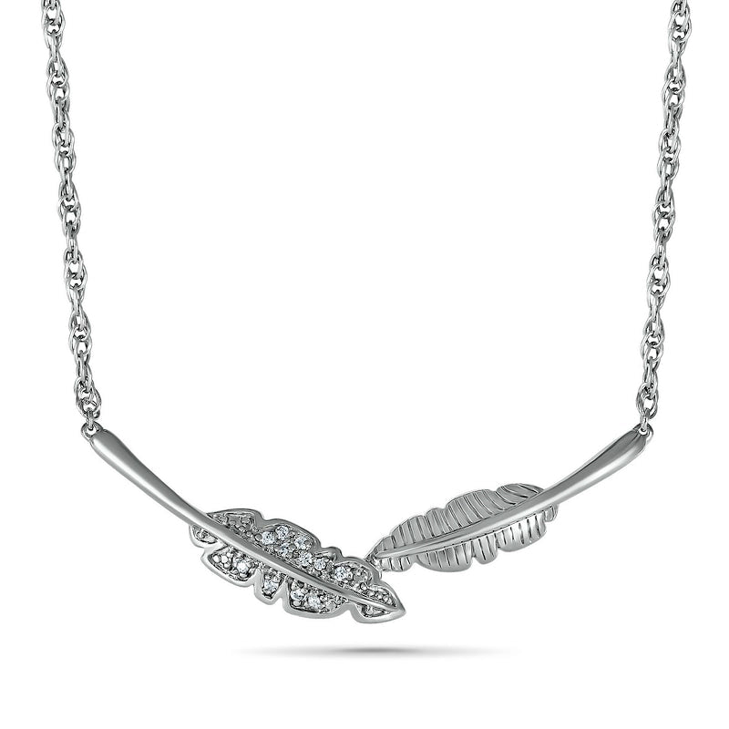Natural Diamond Accent Two Leaf Necklace in Sterling Silver