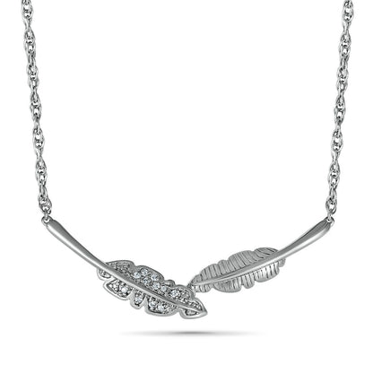 Natural Diamond Accent Two Leaf Necklace in Sterling Silver