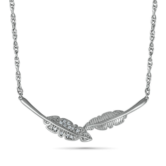 Natural Diamond Accent Two Leaf Necklace in Sterling Silver
