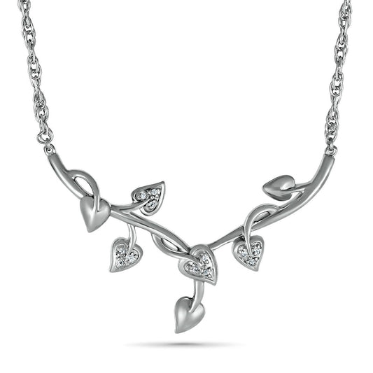 Natural Diamond Accent "Y" Leaf Branch Necklace in Sterling Silver