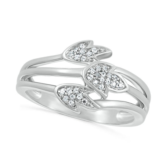 0.10 CT. T.W. Natural Diamond Triple Row Three Leaf Ring in Sterling Silver
