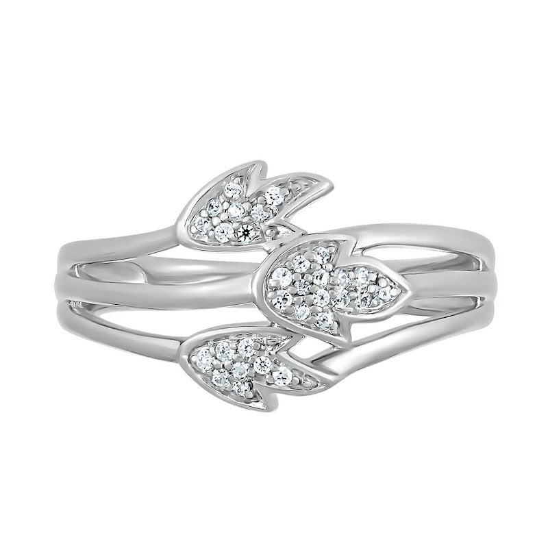 0.10 CT. T.W. Natural Diamond Triple Row Three Leaf Ring in Sterling Silver